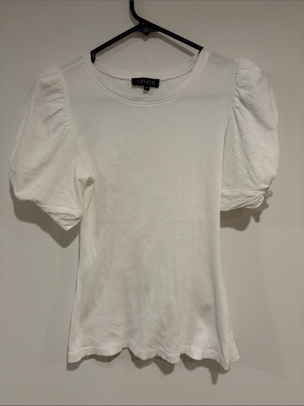 1. State White Puff Sleeve Ribbed Tee
